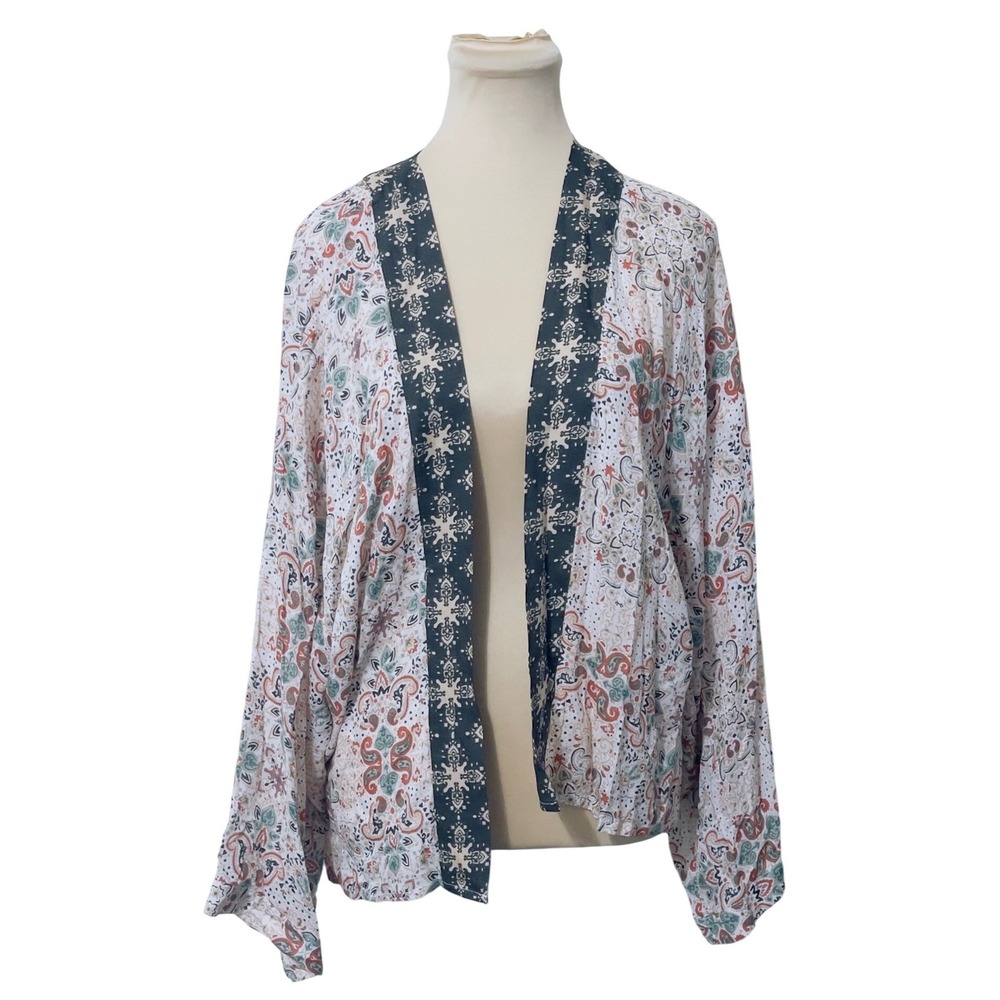 Michael Stars Paisley Kimono Cardigan One Size White Multi Boho Hippie Coastal